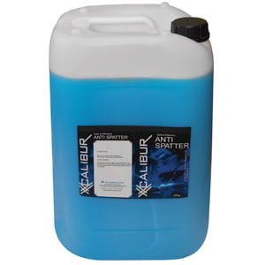 Blue anti-spatter liquid in a container.