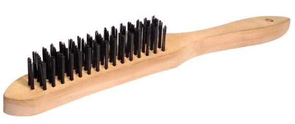 Wooden brush with long black bristles.