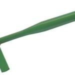 Green gardening tool with a flat head