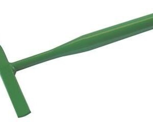 Green gardening tool with a flat head