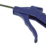 Purple blow gun with metal nozzle for industrial use.