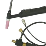 TIG welding torch with cables and connections.