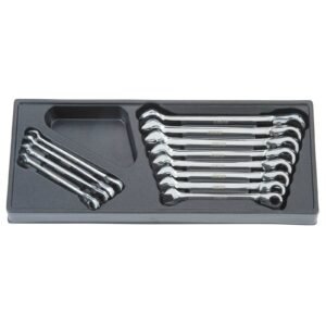 Set of chrome wrenches in a tray