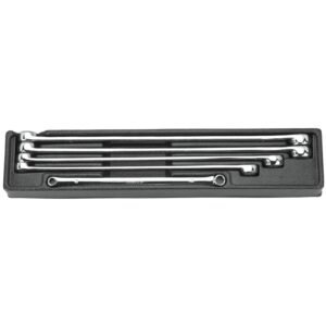 Set of chrome wrenches in a protective case.