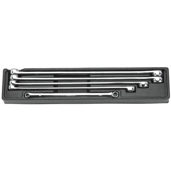 Set of chrome wrenches in a protective case.