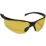 Protective eyewear with yellow tinted lenses.