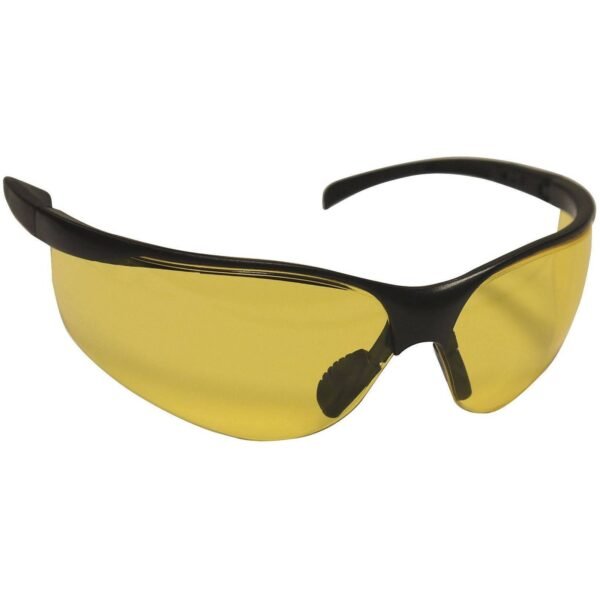 Protective eyewear with yellow tinted lenses.