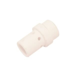White plastic connector fitting for plumbing applications.