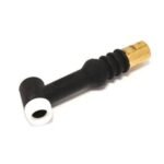 Black rubber hose connector with brass fitting.