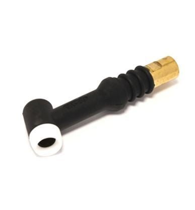 Black rubber hose connector with brass fitting.