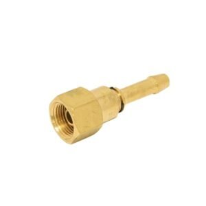 Brass hose connector with threaded end.