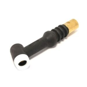 Black rubber and brass connector for electrical wiring