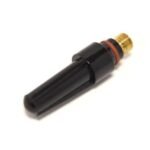 Welding nozzle with brass attachment and black finish.