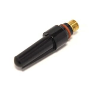 Welding nozzle with brass attachment and black finish.