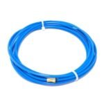 Coiled blue tubing with a gold connector