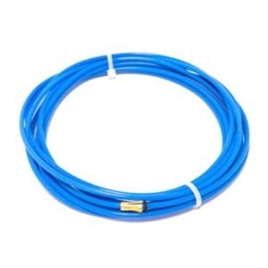 Coiled blue tubing with a gold connector