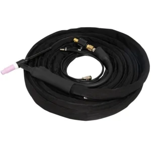Black welding torch cable for TIG welding.