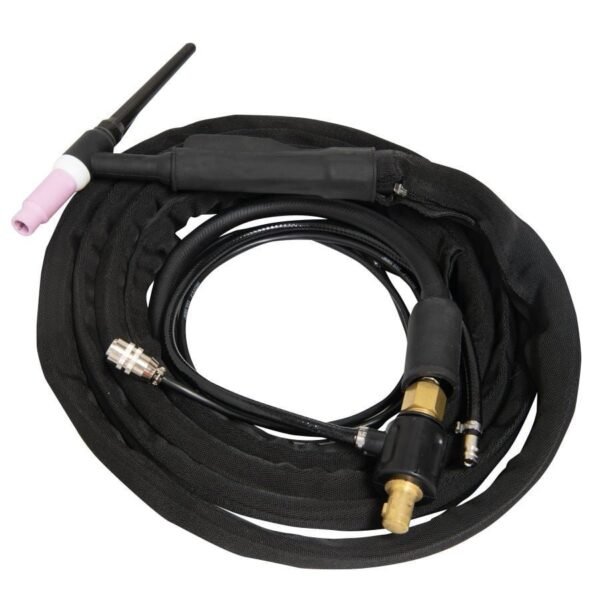Welding torch with flexible cable and connectors.