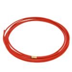 Coiled red electrical wire with brass connector