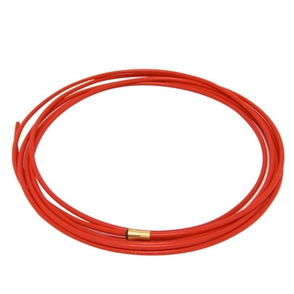 Coiled red electrical wire with brass connector
