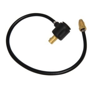 A flexible hose with brass connectors.