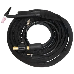 Coiled TIG welding torch with cable and connectors