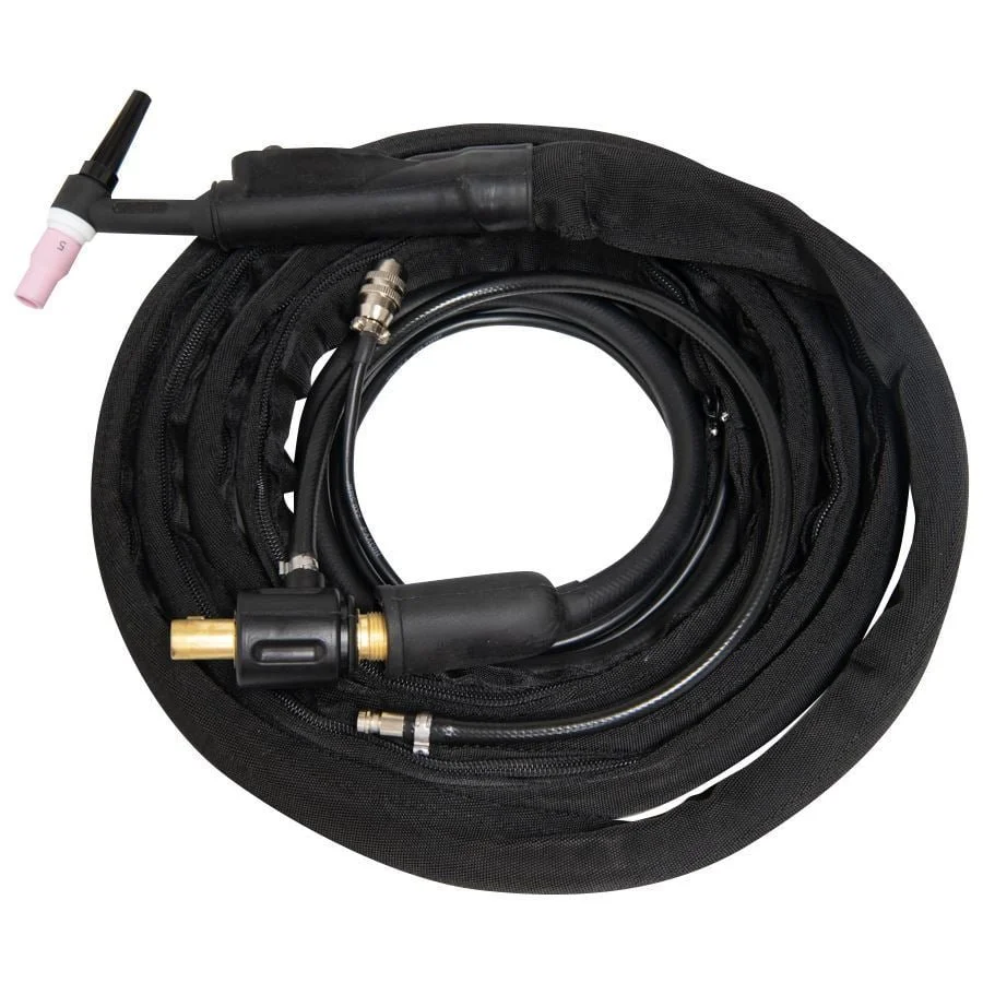 Coiled TIG welding torch with cable and connectors