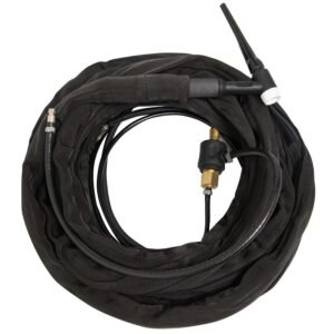 Coiled black hose with fittings and nozzle.