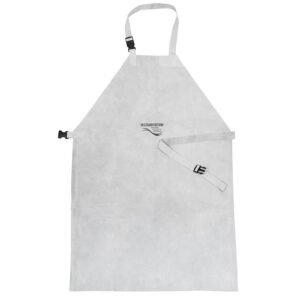 White apron with adjustable straps and buckle