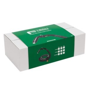 Fume extraction torch with specifications and packaging.