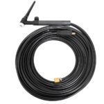 Coiled black hose with a nozzle for welding