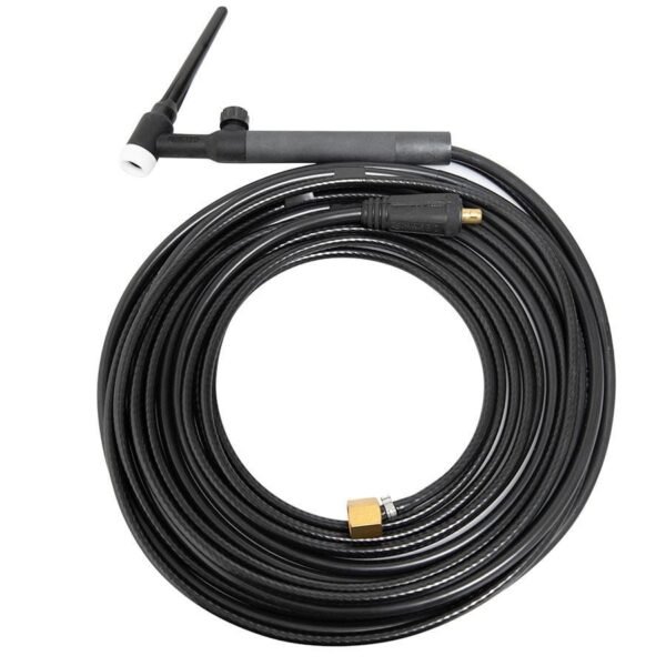 Coiled black hose with a nozzle for welding