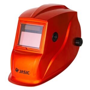Bright orange welding helmet with adjustable visor