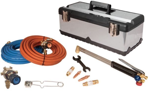 Toolbox with hoses and welding equipment.