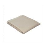 Folded beige blanket on a white background.