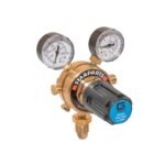 Two-stage oxygen regulator with pressure gauges