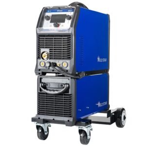 Welding machine on wheels with control panel