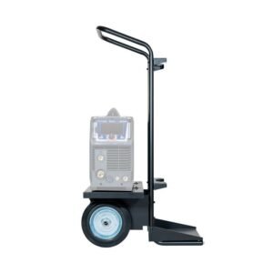 Hand truck for transporting welding equipment.