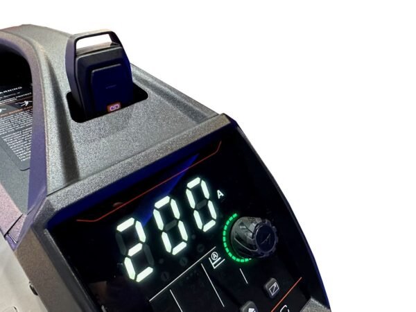 Close-up of a digital welding machine display.