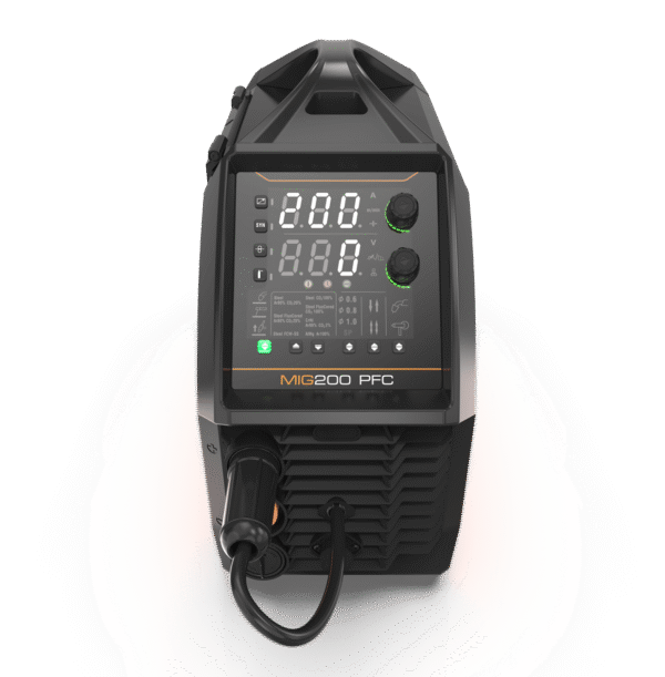 MIG200 PFC welding machine with digital display.