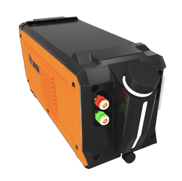 Industrial orange power tool with connectors and knobs.
