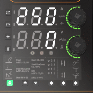 Welding machine digital display and settings.