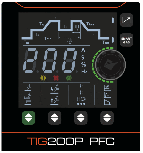 Control panel of TIG200P PFC welding machine.