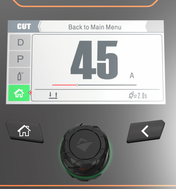 Control panel displaying current settings and options.