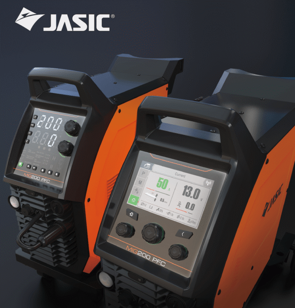 JASIC MIG200 PFC welding machine display and controls.