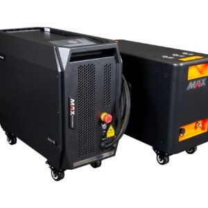 Laser engraving machine with two connected units.