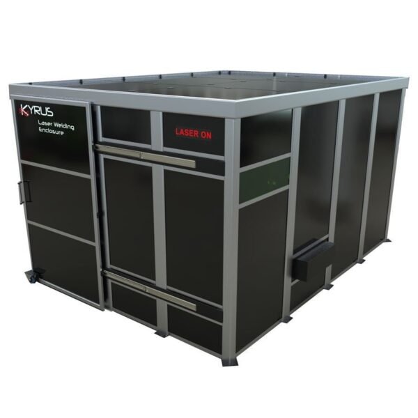 Laser welding enclosure with operational status display.