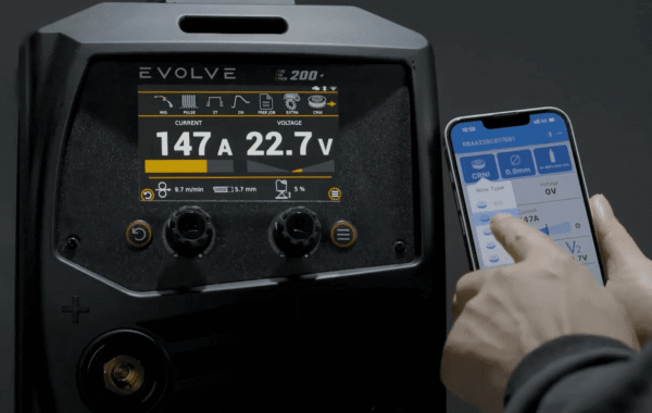 Welding machine display with smartphone interaction