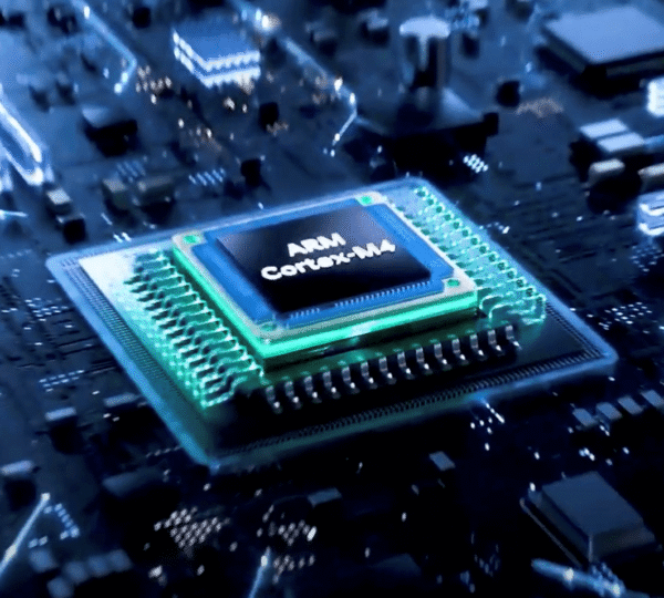 Close-up of ARM Cortex-M4 microcontroller on circuit board