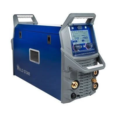 Blue welding machine with digital display and controls